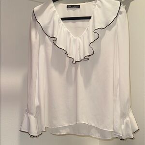 Zara White Blouse with Black Trim